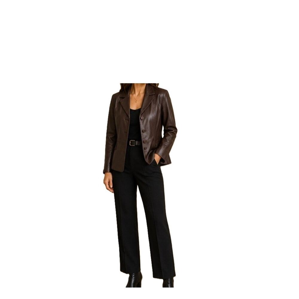 Hannah Leather Jacket Womens Size XL Brown Button Up Collar Lined Vent Lux NWT